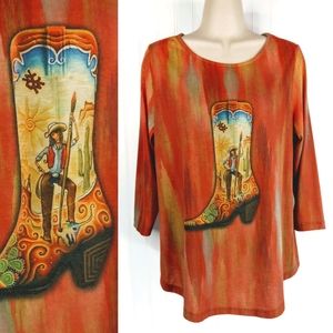 KATINA MARIE Cowgirl Graphic Relaxed Fit Top Sz S